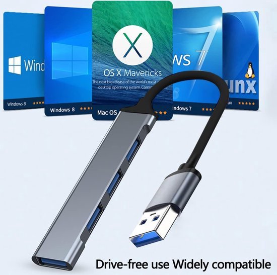 USB Splitter - Aluminium - 4 Poorten - USB 3.0