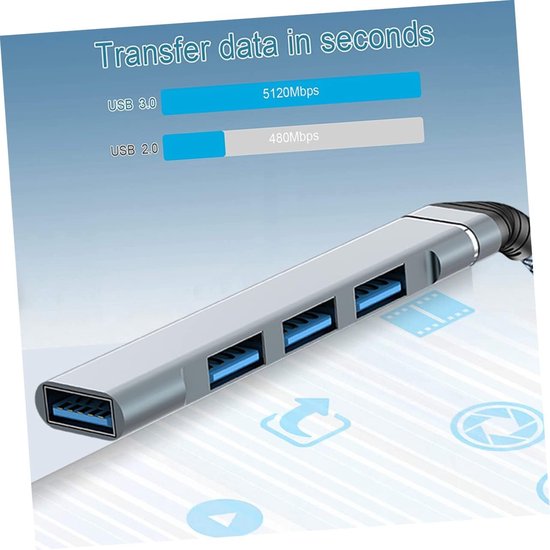 USB Splitter - Aluminium - 4 Poorten - USB 3.0
