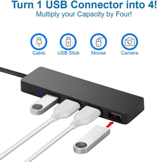 USB Splitter - USB C Hub - 4 Poort - USB 2.0