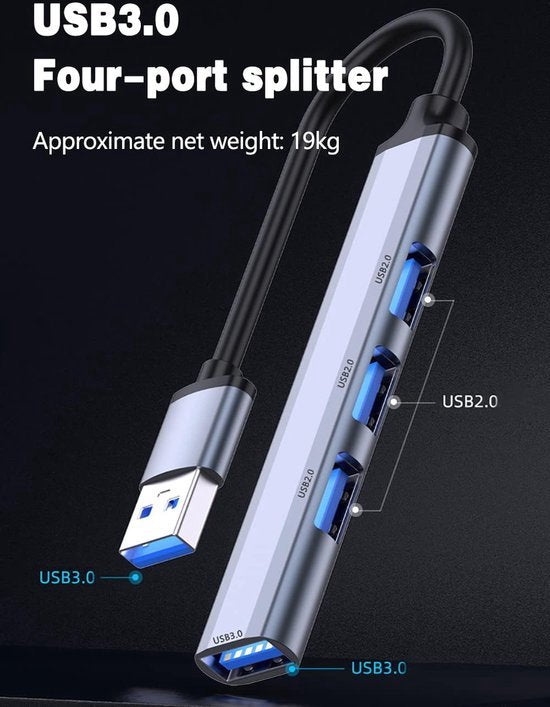 USB Splitter - Aluminium - 4 Poorten - USB 3.0