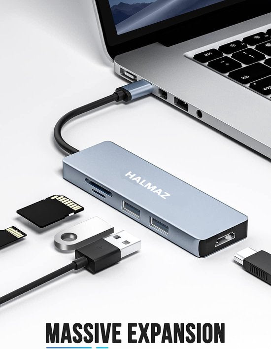 USB Splitter - USB C Hub - 5 Poorten - HDMI - USB 3.0 - Micro SD Kaart