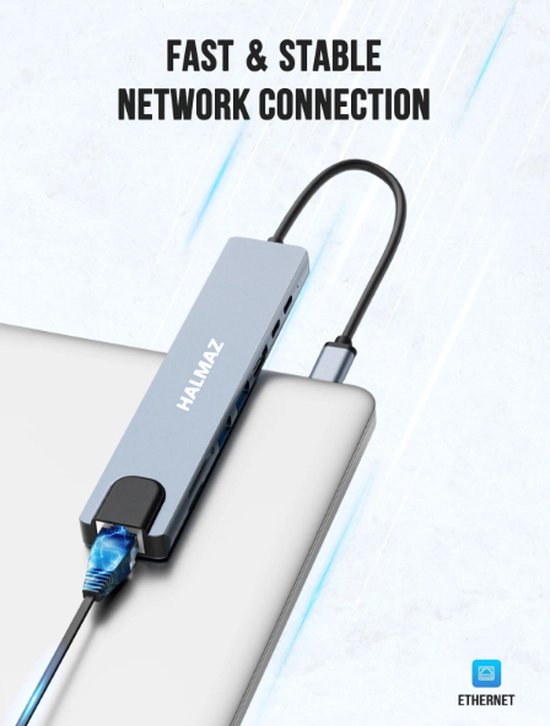 USB Splitter - USB C Hub - 8 poorten - HDMI 4K - Ethernet - USB 3.0 - USB C - Micro SD Kaart