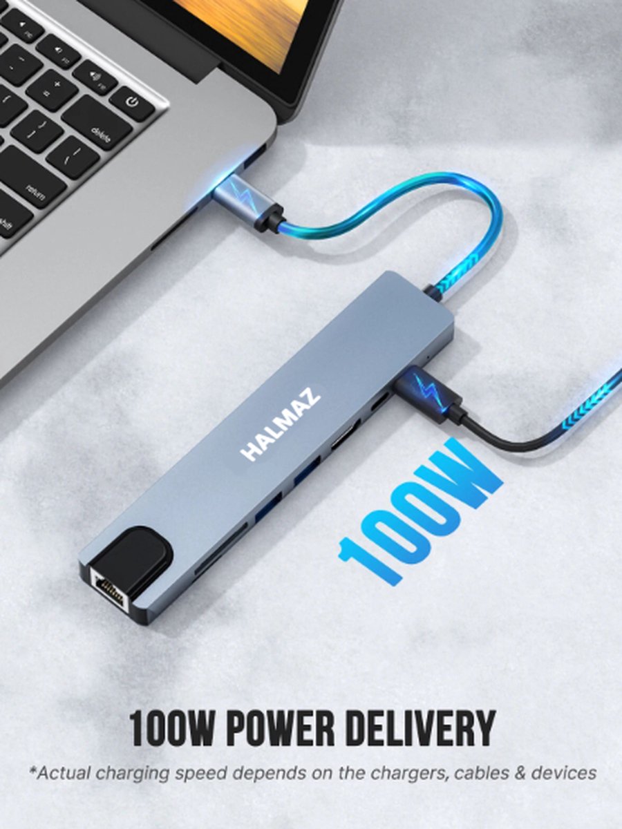 USB Splitter - USB C Hub - 8 poorten - HDMI 4K - Ethernet - USB 3.0 - USB C - Micro SD Kaart