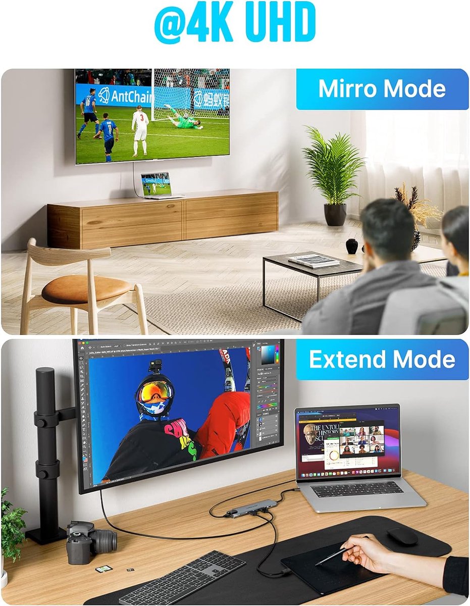 USB Splitter - USB C Hub - 8 poorten - HDMI 4K - Ethernet - USB 3.0 - USB C - Micro SD Kaart