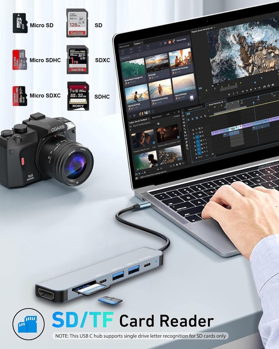 USB Splitter - USB C Hub - 7 Poorten - HDMI - USB 3.0 - USB C - Micro SD Kaart